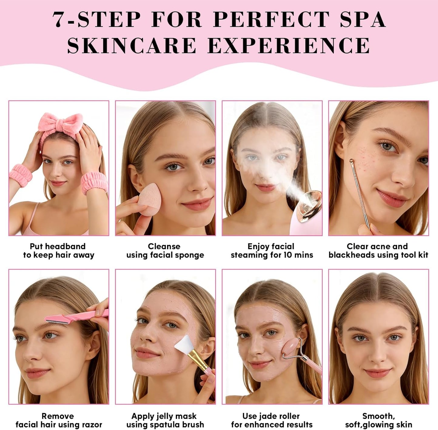 Kit de vapor facial con 17 herramientas para el cuidado de la piel, vaporizador facial nano iónico para limpieza profunda, desobstruye los poros, humidificador de vapor cálido para cara, sauna en casa, spa, regalos de cuidado personal para mujeres