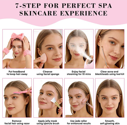 Kit de vapor facial con 17 herramientas para el cuidado de la piel, vaporizador facial nano iónico para limpieza profunda, desobstruye los poros, humidificador de vapor cálido para cara, sauna en casa, spa, regalos de cuidado personal para mujeres