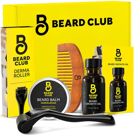 Kit de Crecimiento de Barba The Beard Club - Rodillo Derma, Aceite...