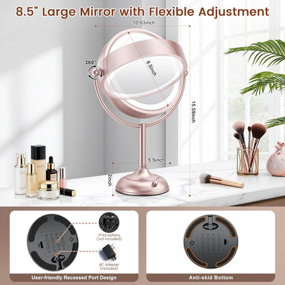 VESAUR Espejo de Maquillaje Iluminado de Níquel Oro Rosa, Espejo de...