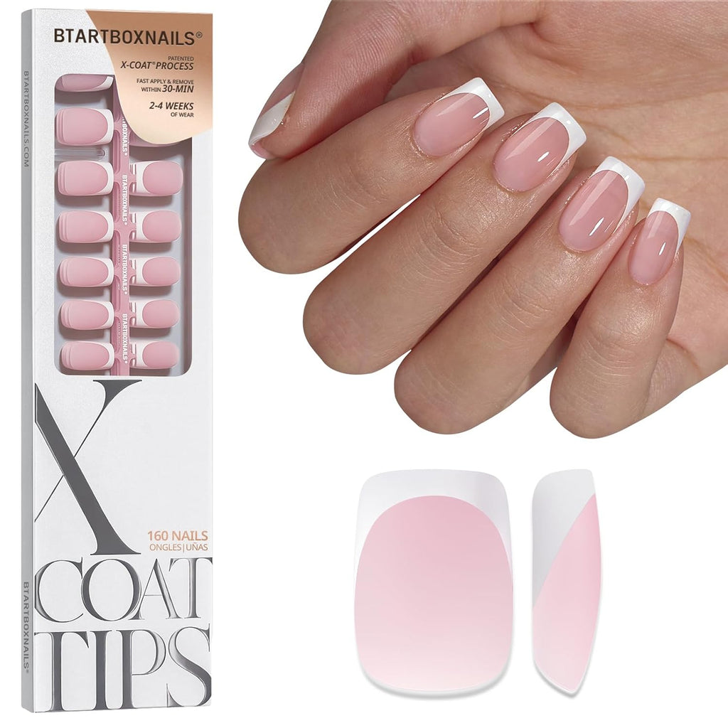 BTArtboxnails - Uñas postizas a presión con punta francesa blanca,...