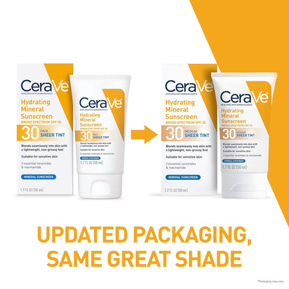 CeraVe Protector solar mineral hidratante SPF 30 con tinte transpar...