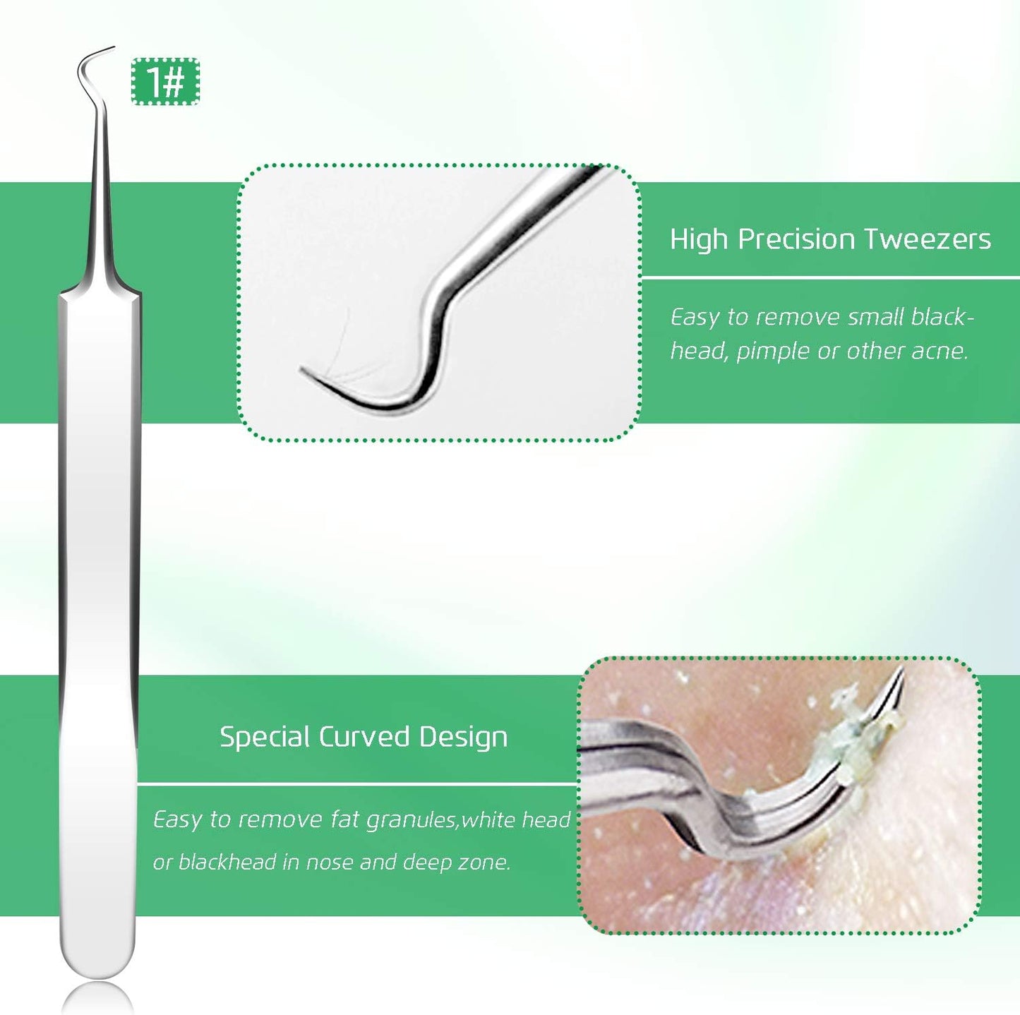 5 piezas de removedor de puntos negros, extractor de comedones, kit de pinzas curvas para puntos negros, kit de herramientas profesionales de acero inoxidable para eliminar espinillas, acné y manchas