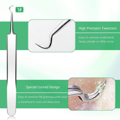 5 piezas de removedor de puntos negros, extractor de comedones, kit de pinzas curvas para puntos negros, kit de herramientas profesionales de acero inoxidable para eliminar espinillas, acné y manchas