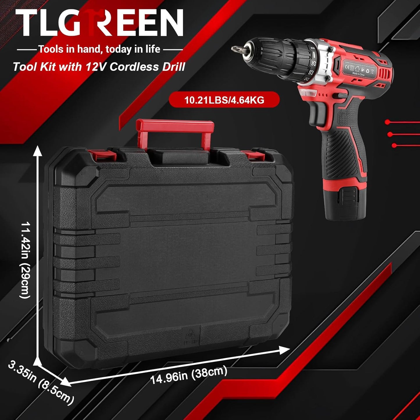 TLGREEN Juego de herramientas de 138 piezas con taladro inalámbrico...