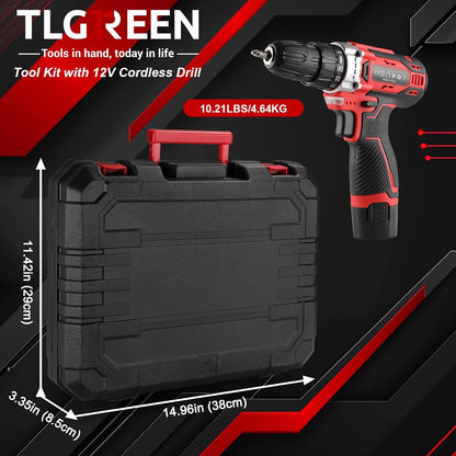 TLGREEN Juego de herramientas de 138 piezas con taladro inalámbrico...
