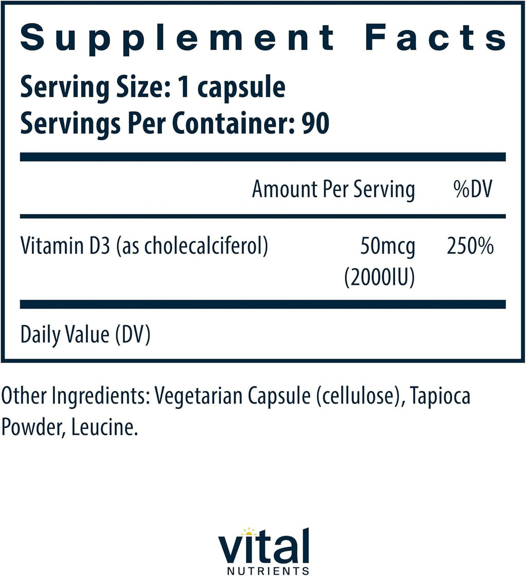 Vital Nutrients Vitamina D3 | 2000 UI | Suplemento de vitamina D pa...