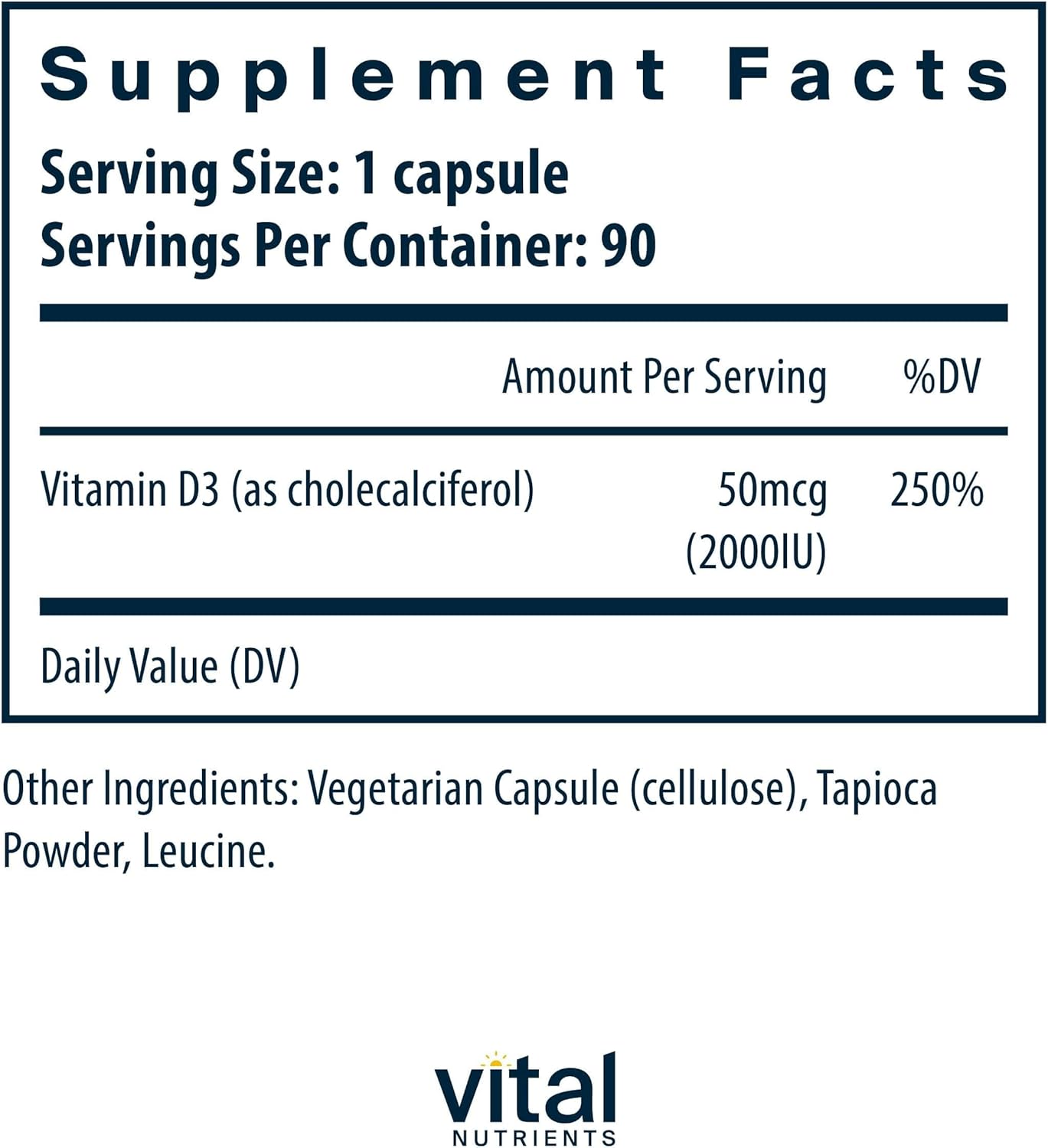 Vital Nutrients Vitamina D3 | 2000 UI | Suplemento de vitamina D pa...