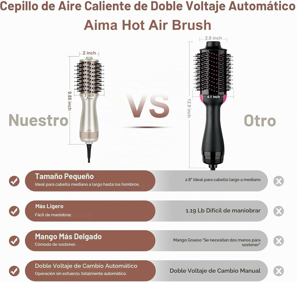 Aima Beauty Pequeño auto doble voltaje secador de pelo cepillo fres...