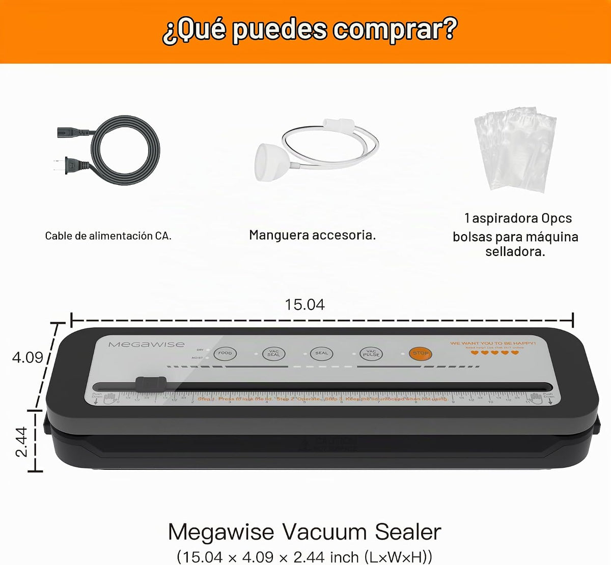 MEGAWISE Potente máquina selladora al vacío 2025 | Diseño compacto...