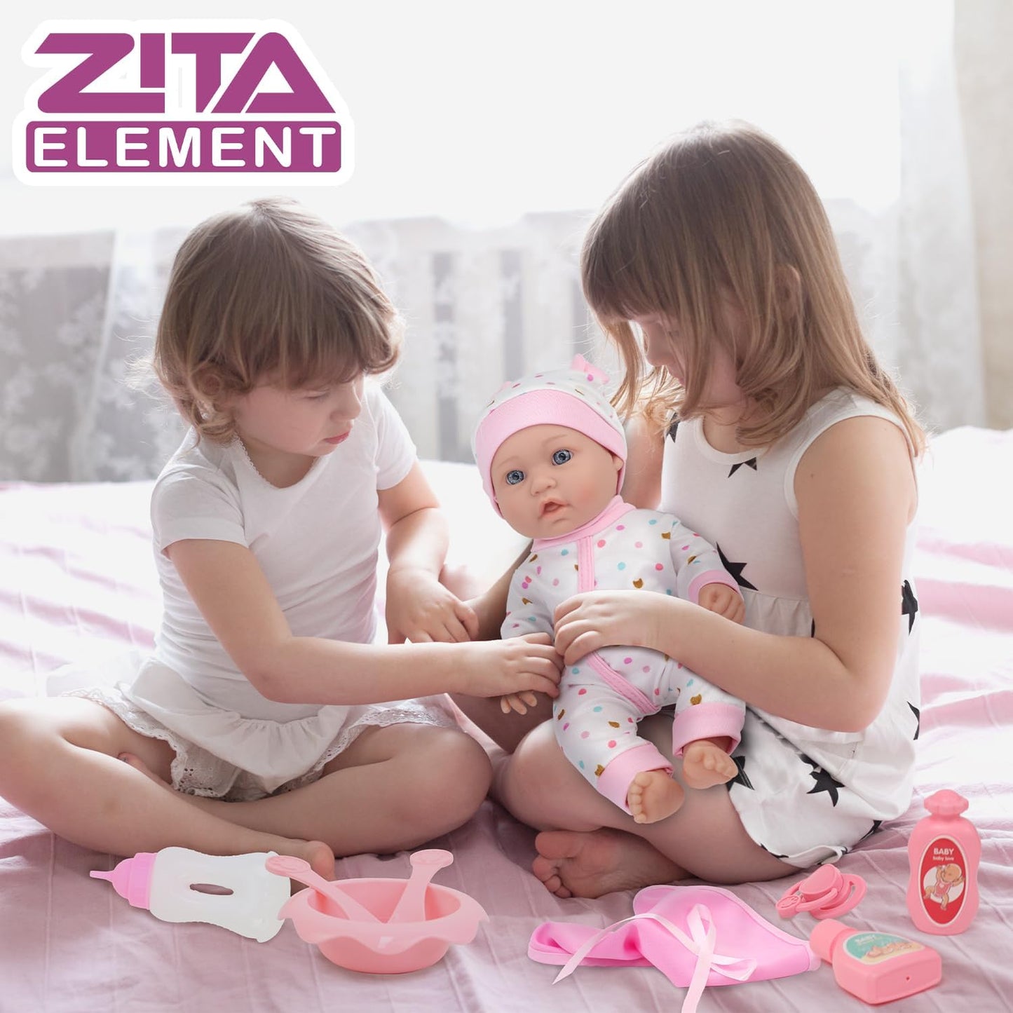 ZITA ELEMENT Juego de cesta de dormir de muñeca de 12 pulgadas en c...