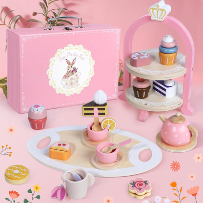 Juego de té de madera para niñas pequeñas, regalos para niñas peque...