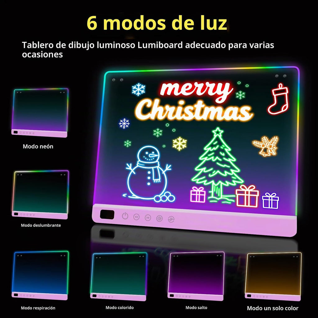 Lumiboard Tablero de dibujo LED con 13 efectos de luz, tablero de n...