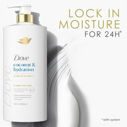 Dove Acondicionador de coco e hidratación para cabello seco con tecnología de cuidado de bio-proteínas y aceite de coco, 28 onzas líquidas