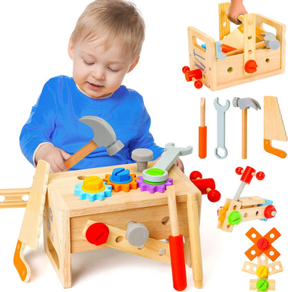 Juego de herramientas de madera para niños de 3, 4, 5 años, 29 piez...