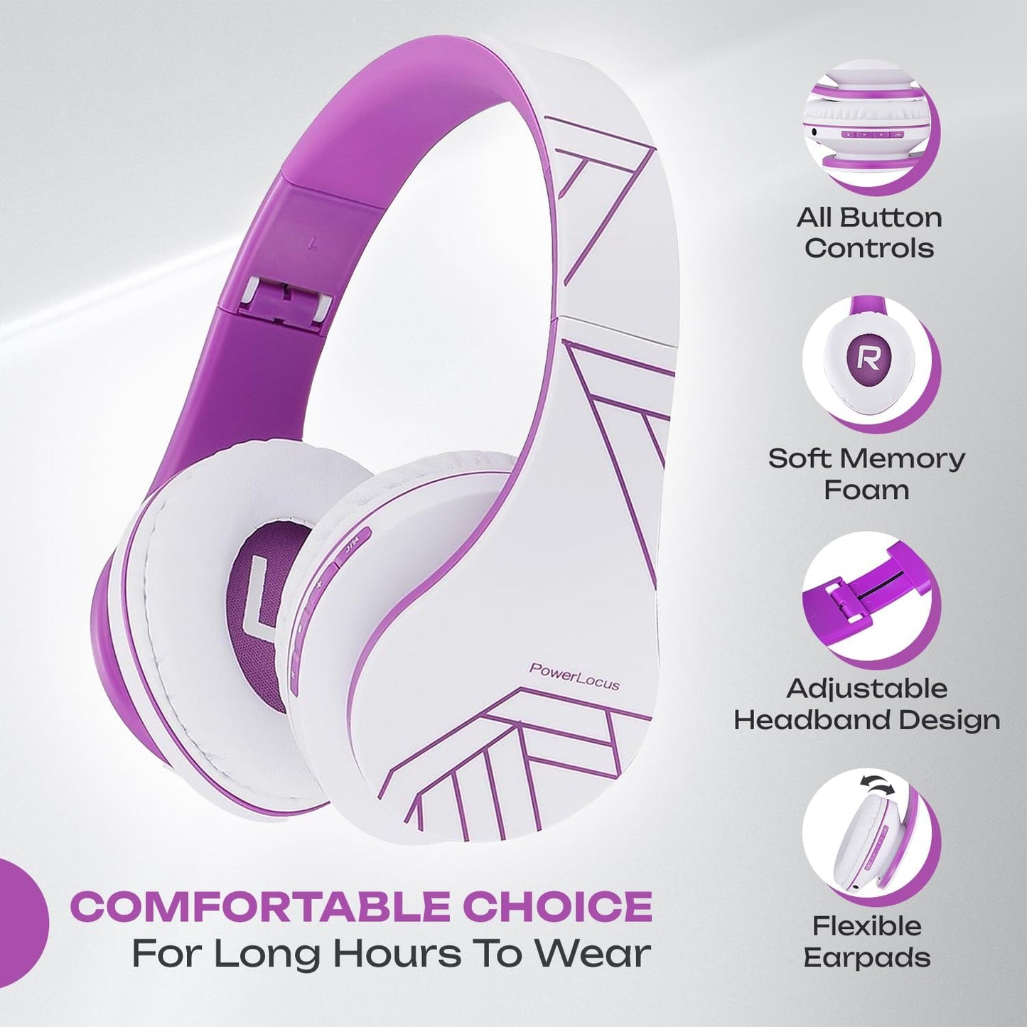 PowerLocus Auriculares Bluetooth sobre la oreja, auriculares inalám...