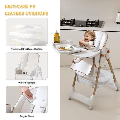 SmartEdge Silla alta para bebé 3 en 1 con ruedas, sillas altas pleg...