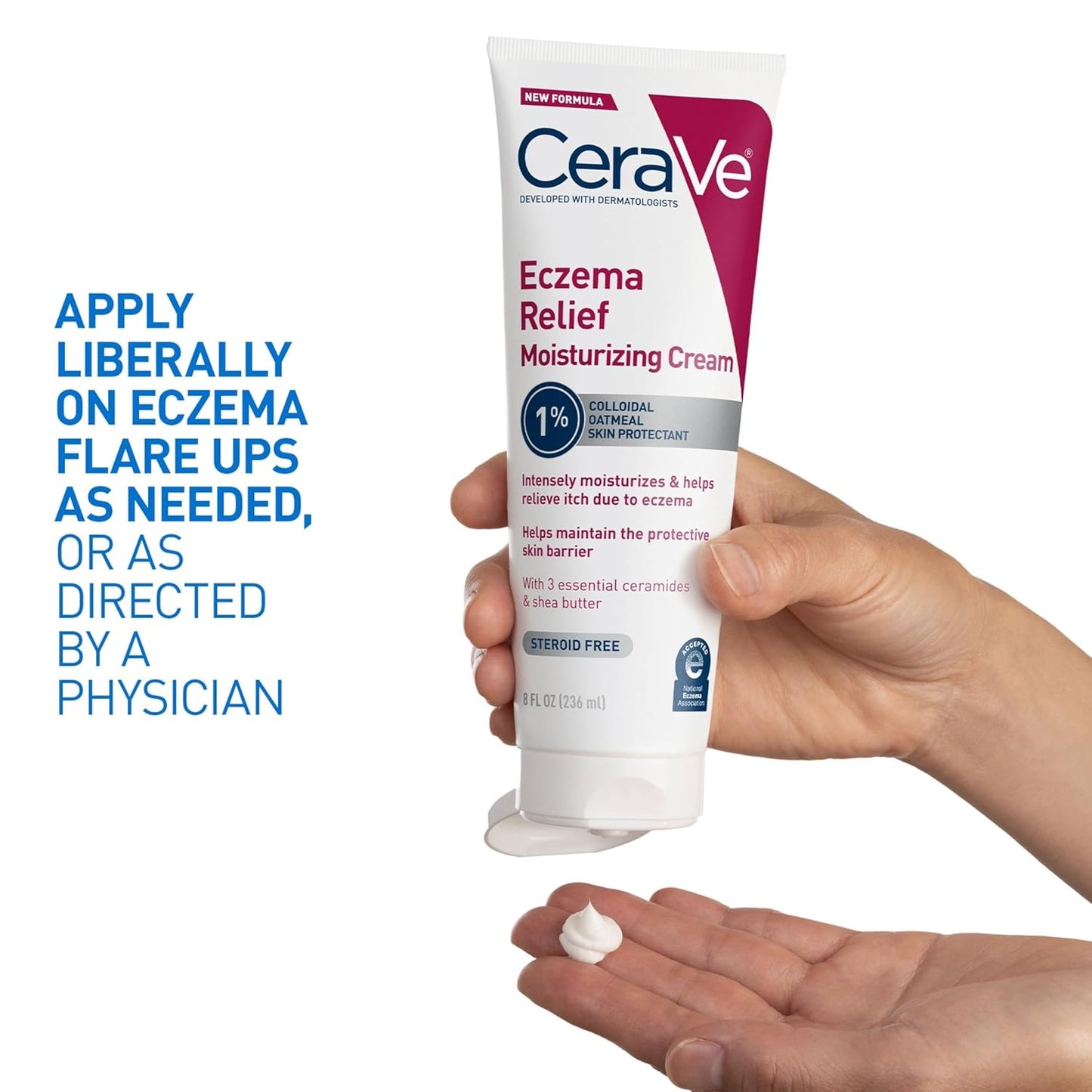 CeraVe Crema hidratante para aliviar el eccema con avena coloidal, manteca de karité y vitamina E para piel seca y alivio de picazón en la piel, sin esteroides y sin parabenos, 8 onzas