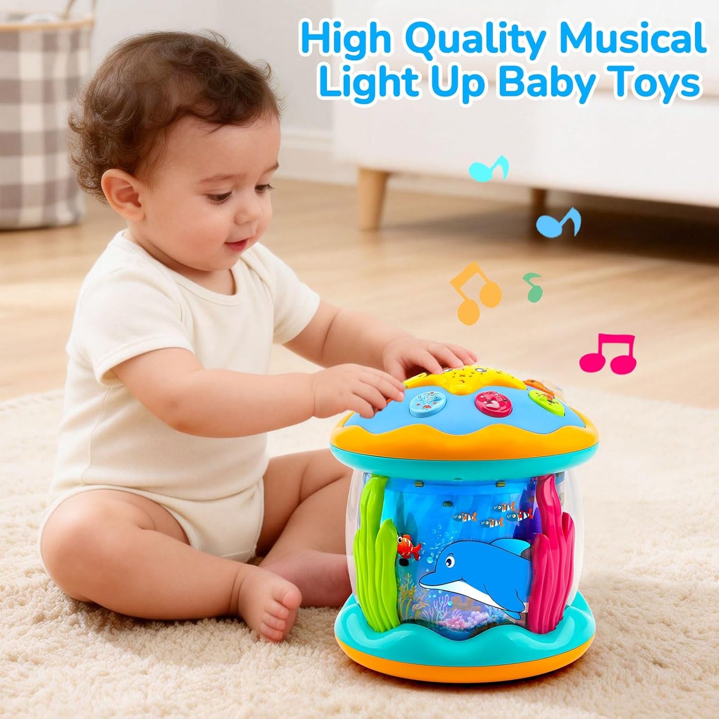 Juguetes para bebés de 6 a 12 meses, proyector musical giratorio con luz boca abajo, juguetes para bebés de 0 a 6, 3 a 6 meses, juguetes para gatear para acuarios de 4, 5, 6, 7, 8, 9, 12 a 18 meses