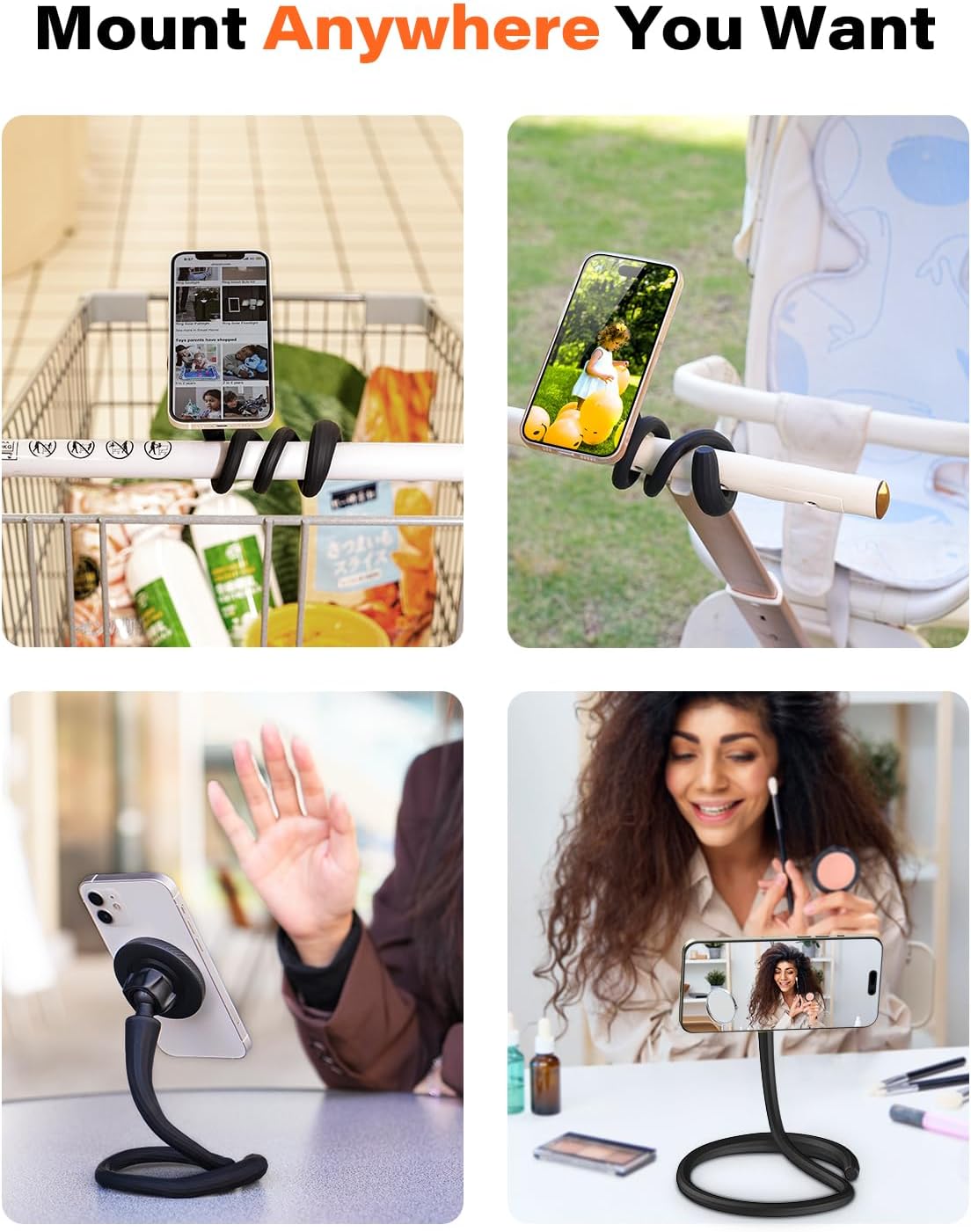 A2C Soporte de teléfono flexible de cuello de cisne para iPhone Magsafe, soporte magnético para teléfono de gimnasio de brazo largo para cinta de correr Peloton, accesorio portátil de fitness para