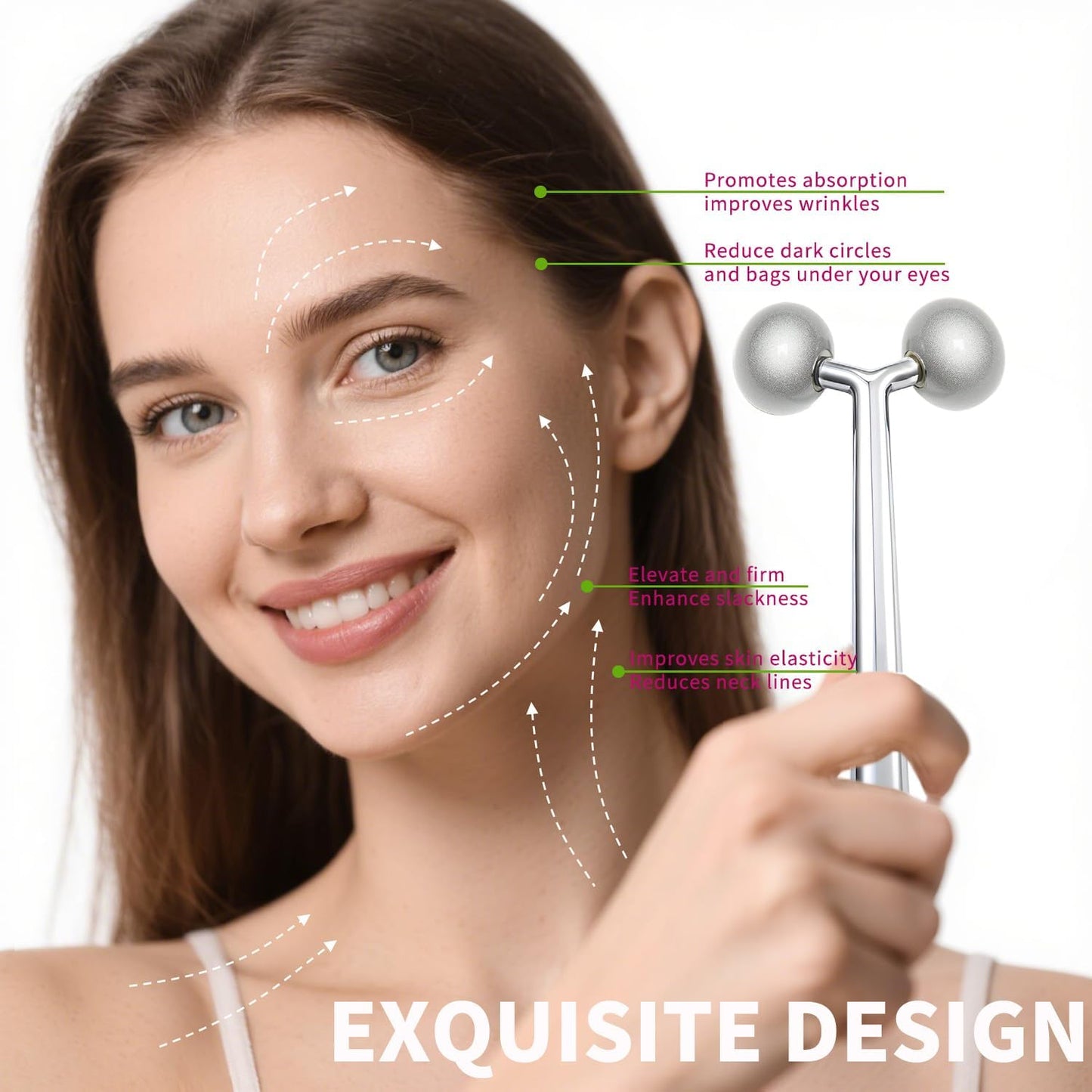 annrose Juego de masaje facial de acero inoxidable 3 en 1, rodillo...