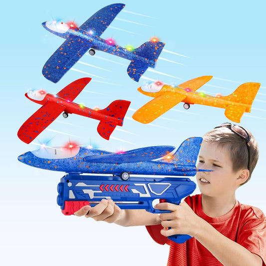 Paquete de 3 Juguetes Lanzadores de Avión, Planeador de Espuma LED...