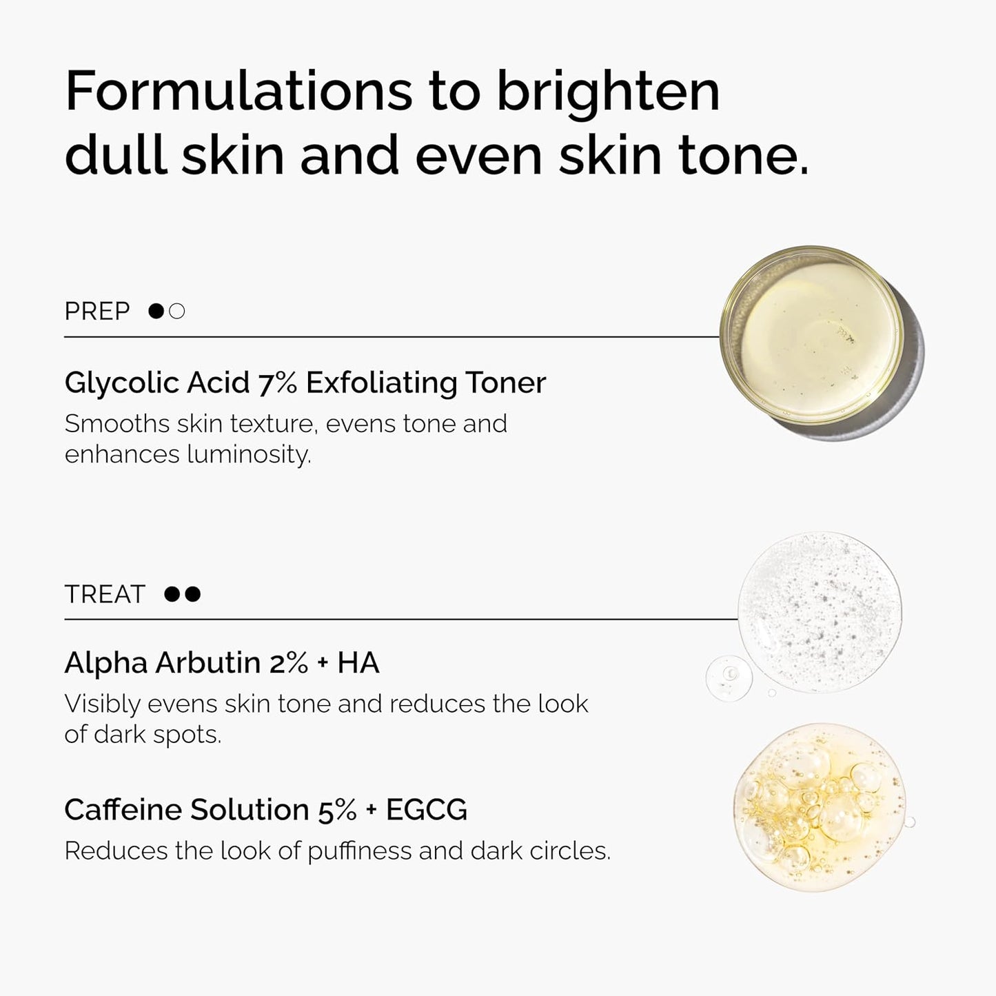 The Ordinary El Set Luminoso, régimen de 3 pasos para un tono de piel radiante y uniforme con tónico exfoliante de ácido glicólico al 7%, Alpha Arbutin 2% + AH, y solución de cafeína 5% + EGCG | Set