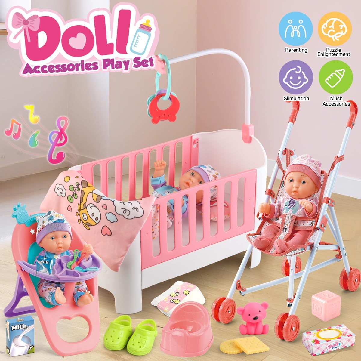 Juego de accesorios para cuna y cochecito de bebé con muñeca de beb...