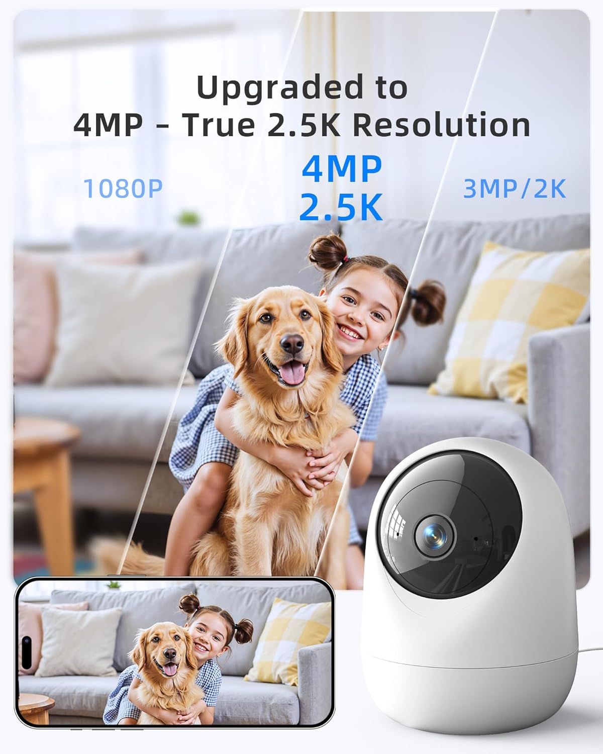 Cámara interior de 4 MP 5G\/2.4G WiFi 6 360° Pan Tilt 2.5K soporta...