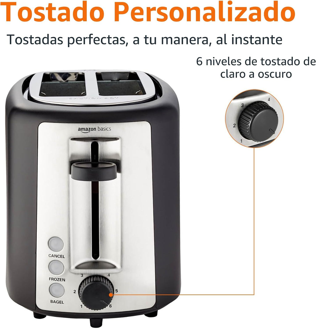 Amazon Basics Tostadora de 2 rebanadas, con 6 ajustes de tostado, r...
