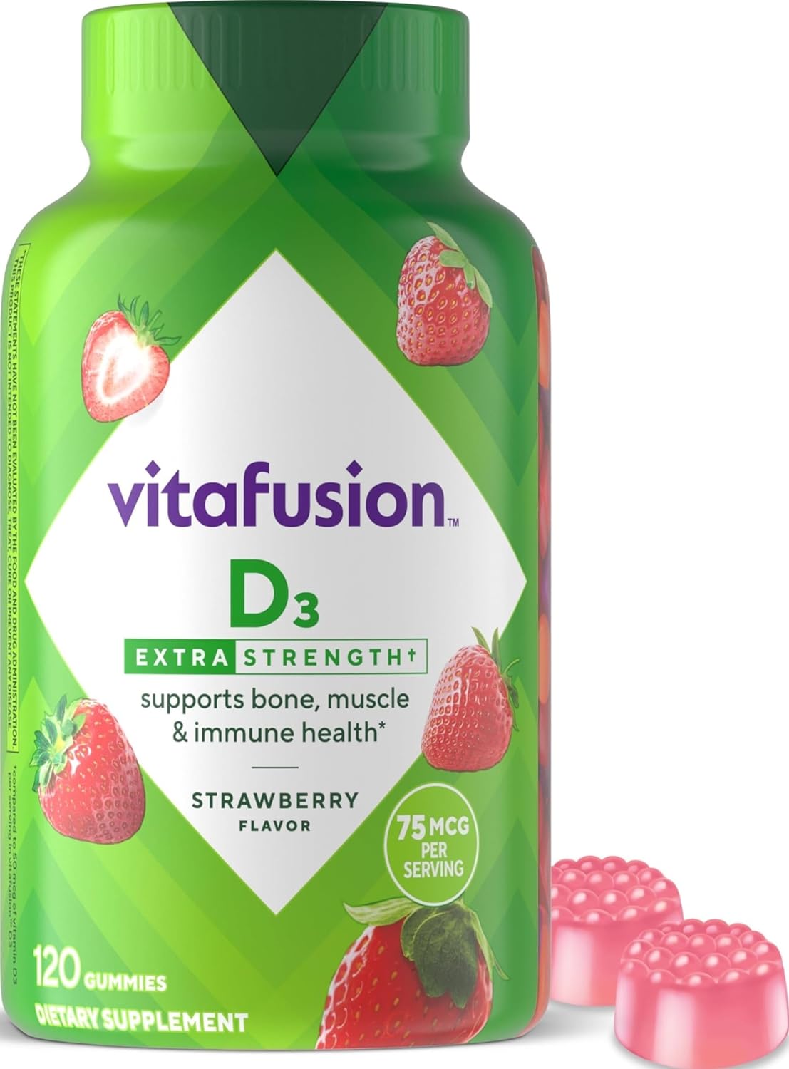 Vitafusion Vitamina D3 de Fuerza Extra en Gomita, Sabor a Fresa par...