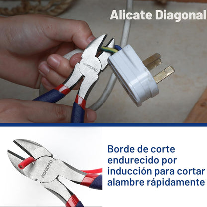 Juego de alicates WORKPRO de 7 piezas con junta de ranura, nariz la...