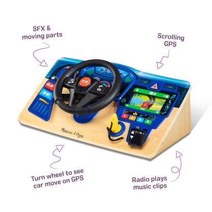 Melissa & Doug Vroom & Zoom, tablero interactivo de madera, volante de coche de carreras, luces y sonidos, juguetes de aprendizaje preescolar para niñas y niños mayores de 3 años - Certificado FSC