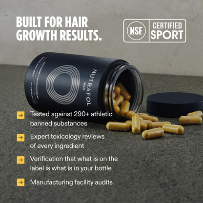 Nutrafol Suplementos para el Crecimiento del Cabello Masculino, Clínicamente Probados para Cabello Visiblemente Más Grueso y Cobertura del Cuero Cabelludo, Recomendado por Dermatólogos - Suministro