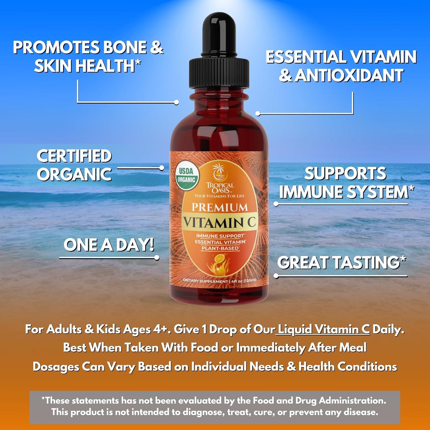Tropical Oasis Gotas Líquidas de Vitamina C USDA Orgánica para Adul...