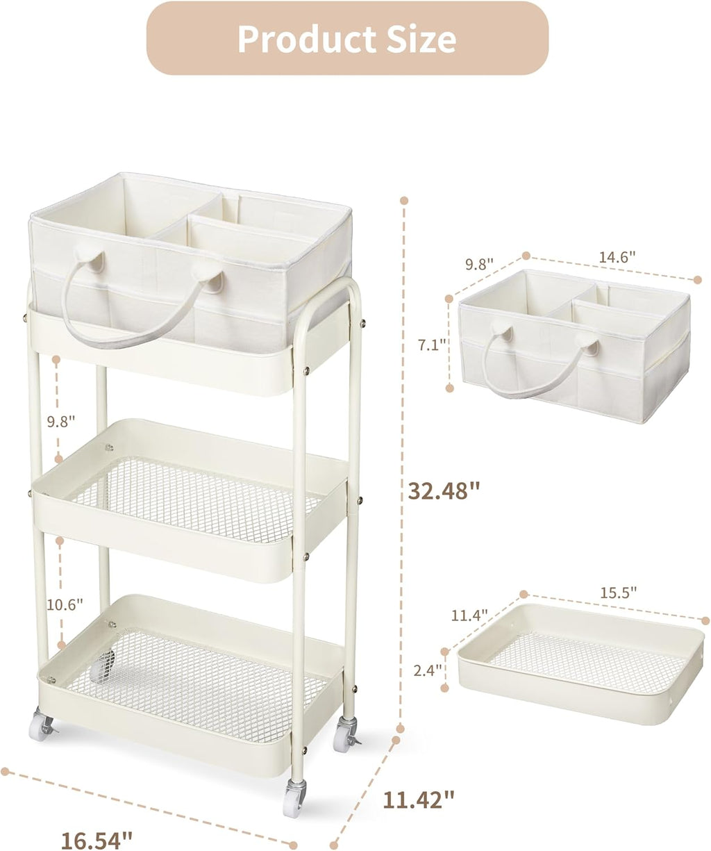 Fortella Carrito de pañales para bebés, carrito rodante de 3 nivele...