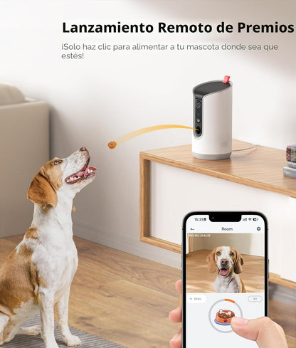 TKENPRO Cámara para mascotas 2K con dispensador de golosinas, cámar...