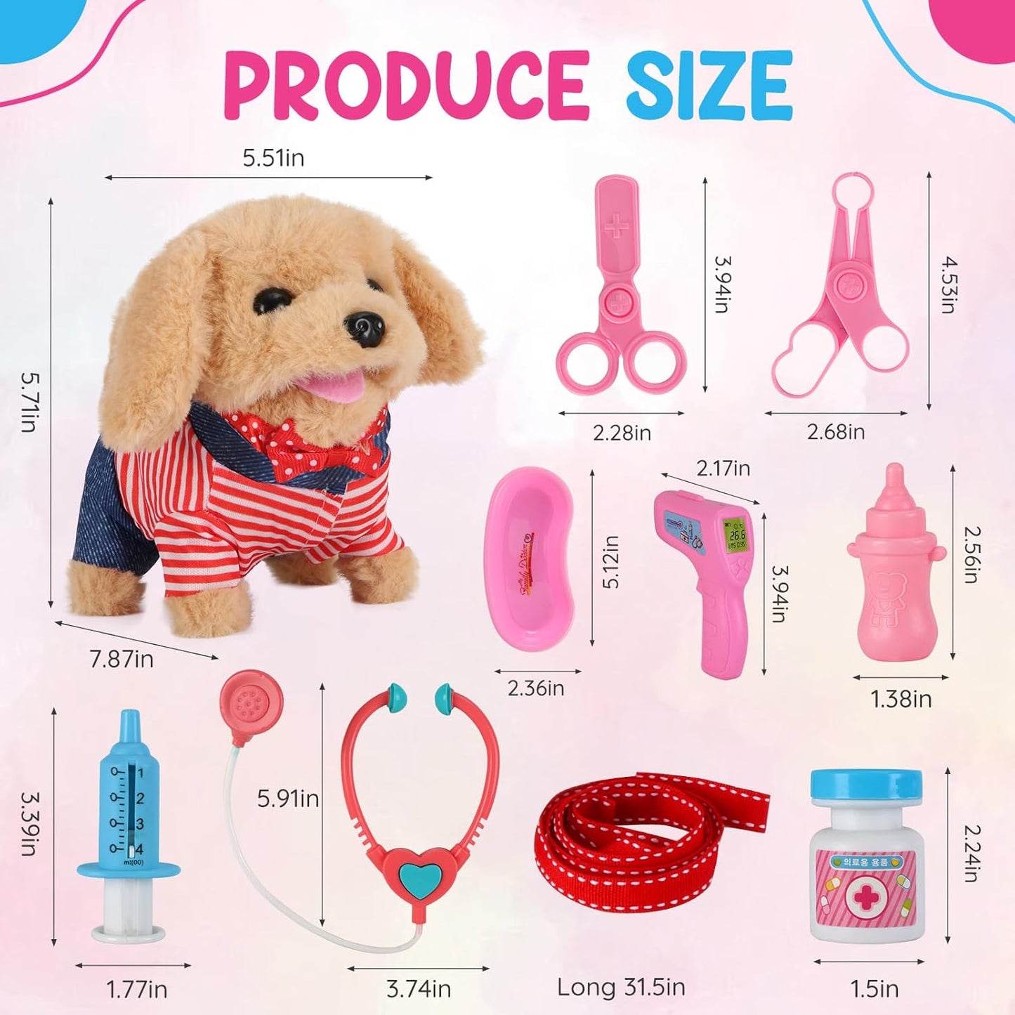 Juguete para niños pequeños 10 piezas Juguete interactivo de perro robot retriever - Cachorro caminante y de peluche con estetoscopio para juego de roles de veterinario, regalo educativo para