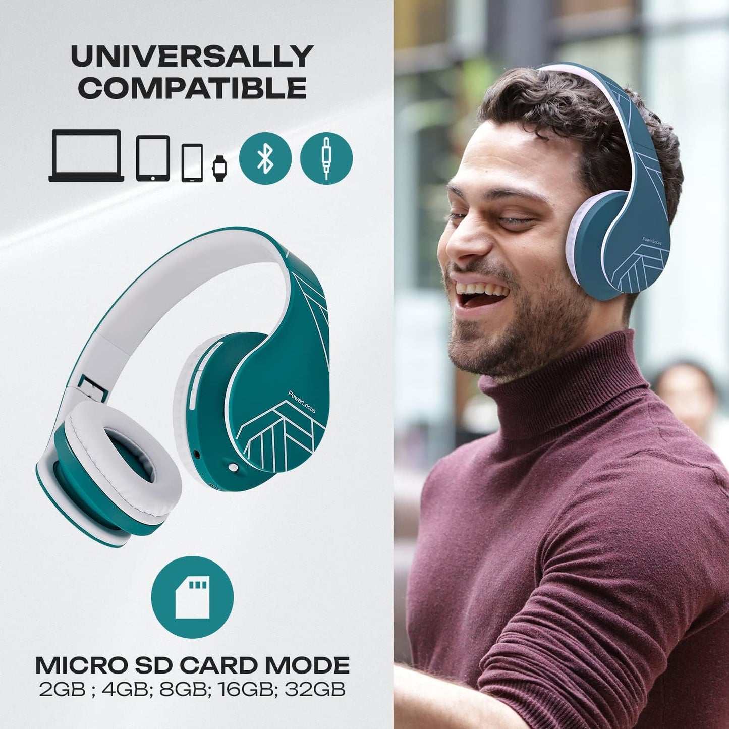 PowerLocus - Audífonos Bluetooth sobre las orejas, auriculares inal...
