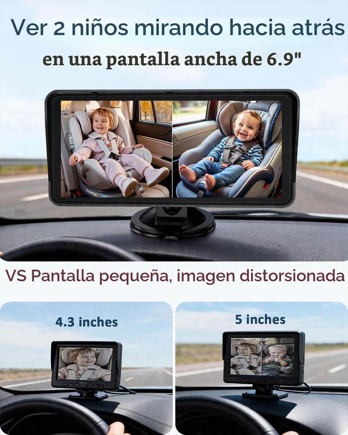Cámara de Coche para Niños de 2 Yakry para Asiento: Pantalla Ultraw...