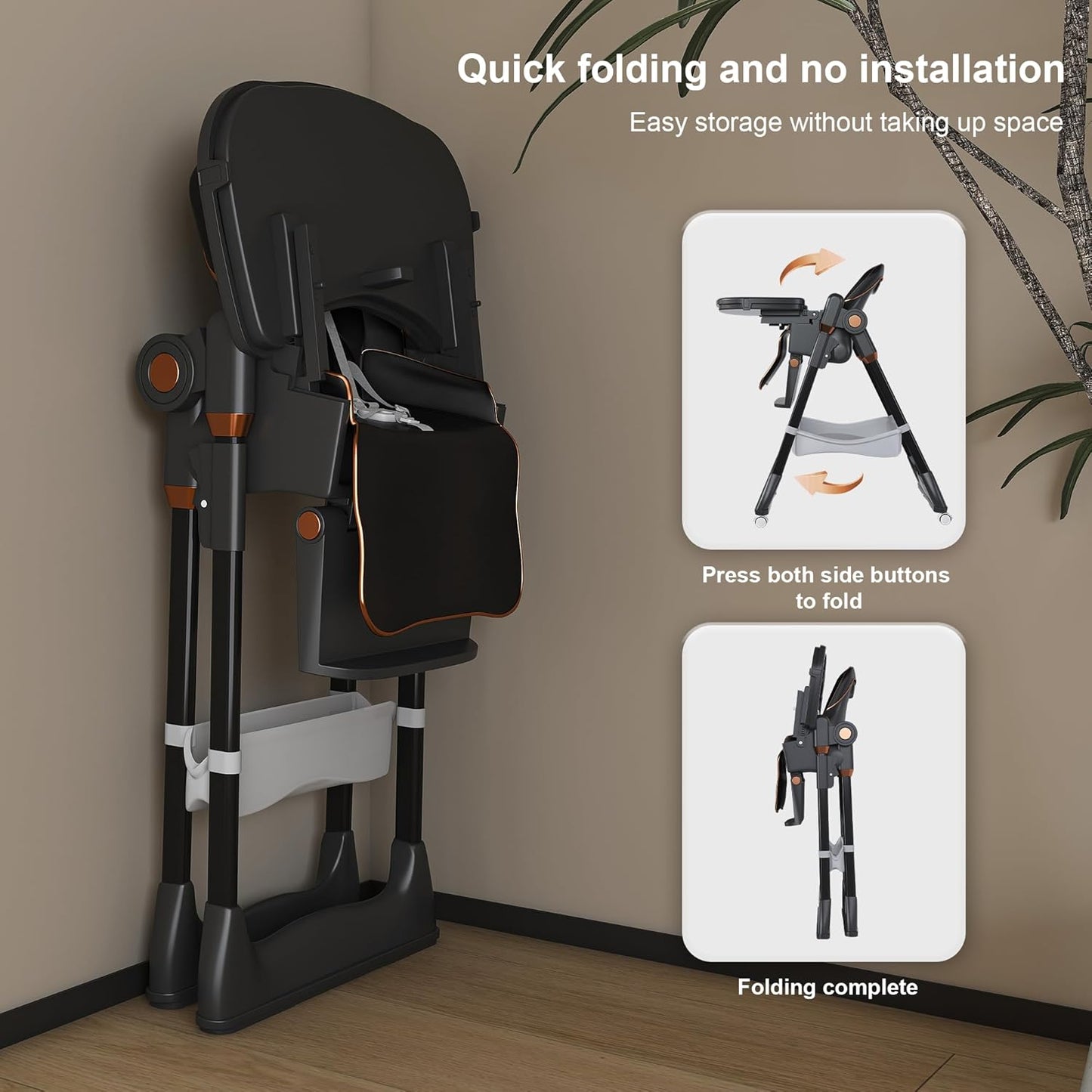 SmartEdge Silla Alta para Bebé con Ruedas, Sillas Altas Plegables 3...