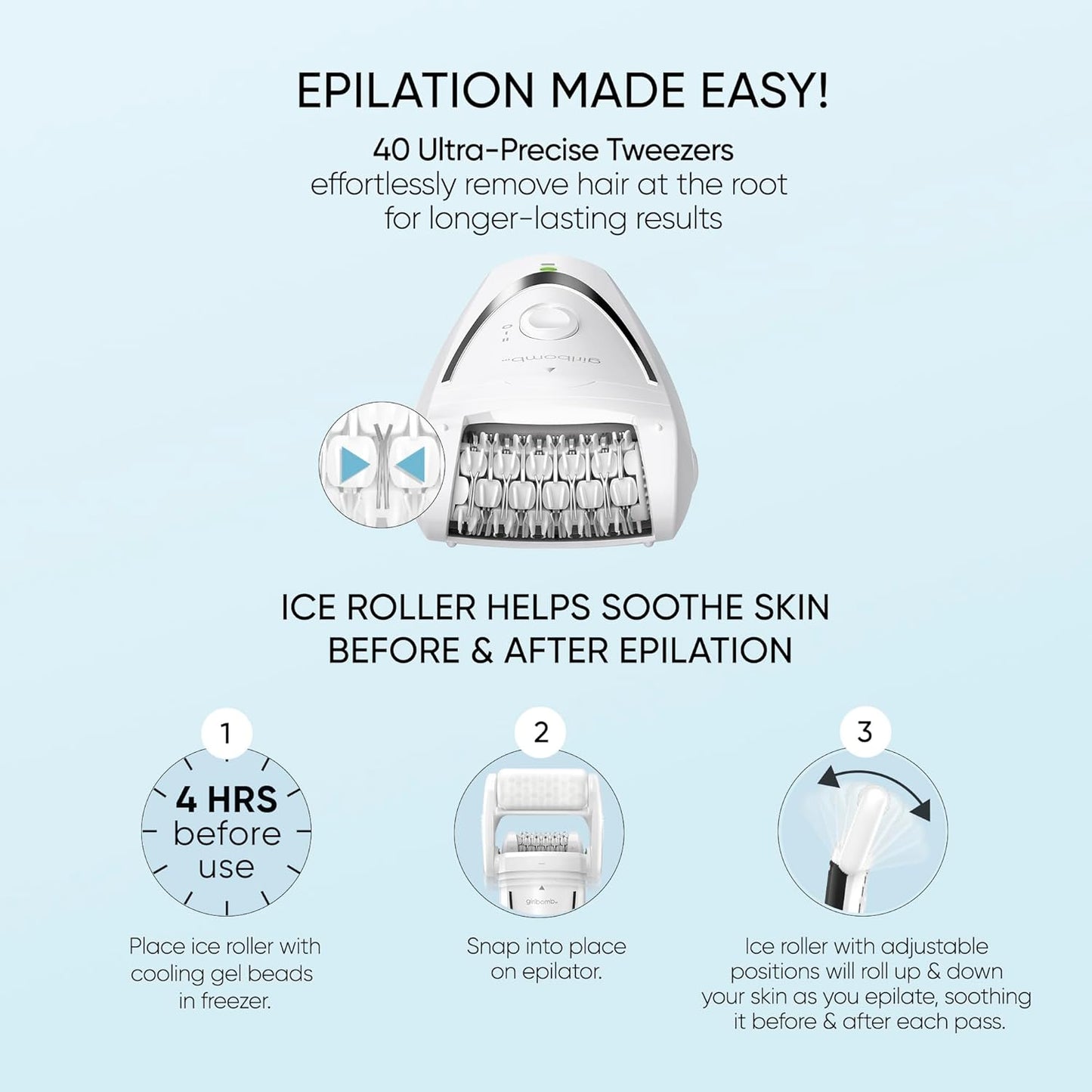Conair GIRLBOMB Depiladora con rodillo de hielo para piel lisa y su...