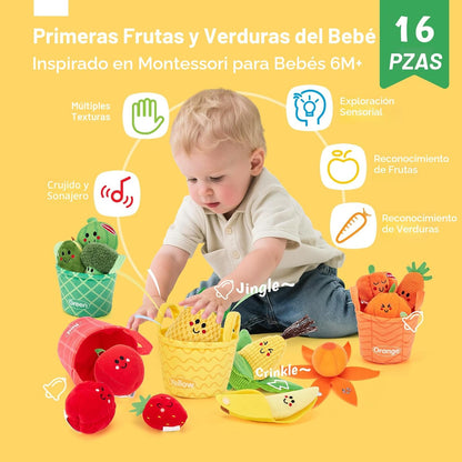 Hahaland Juguetes sensoriales para bebés - 16 piezas Mi primera fru...