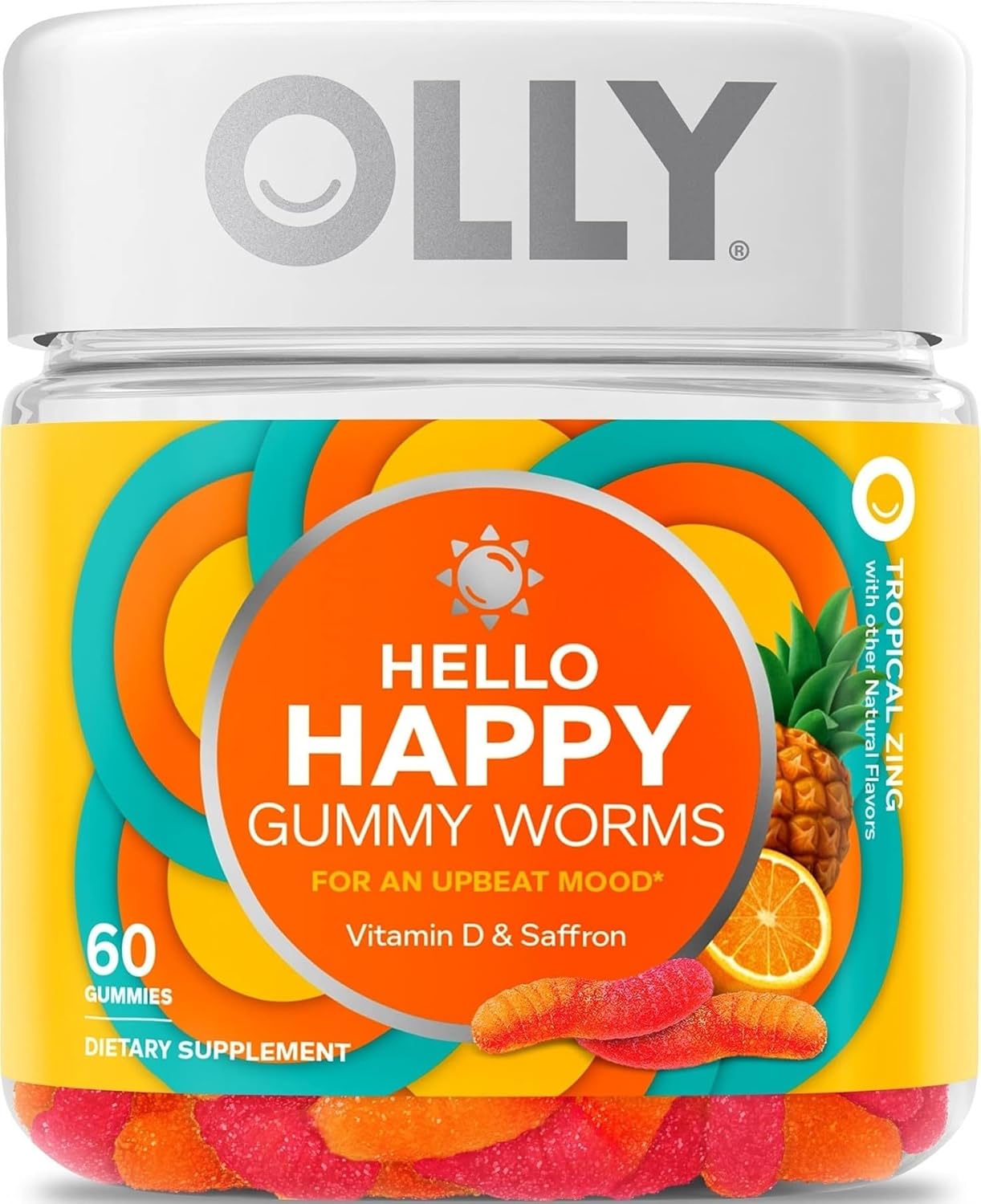 OLLY Hello Happy Gummy Worms, apoyo para el equilibrio del estado d...