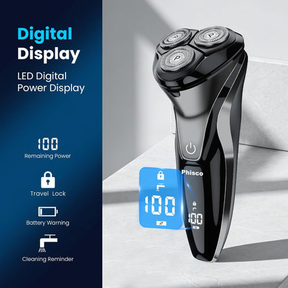 Maquinilla de afeitar eléctrica para hombres con recortadora emergente, afeitadora eléctrica recargable IPX7 impermeable, afeitadoras de carga rápida para hombres, tiempo de funcionamiento de 120