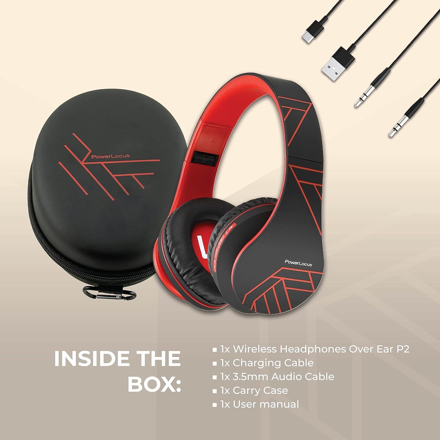 PowerLocus - Audífonos Bluetooth sobre las orejas, estéreo inalámbr...
