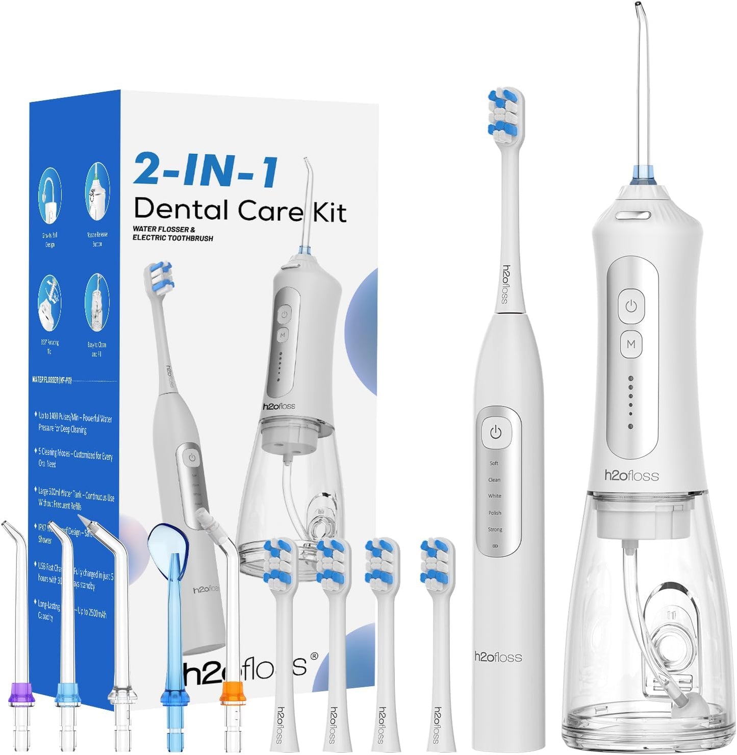 H2ofloss Cepillo de dientes eléctrico sónico y hilo dental de agua,...