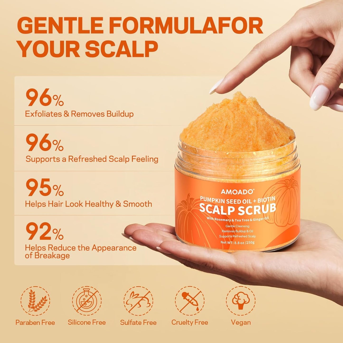 Exfoliante para el Cuero Cabelludo, Exfoliante para el Cuero Cabelludo con Aceite de Semilla de Calabaza con Biotina y Romero, Desintoxicante del Cuero Cabelludo Sin Sulfatos para Cuero
