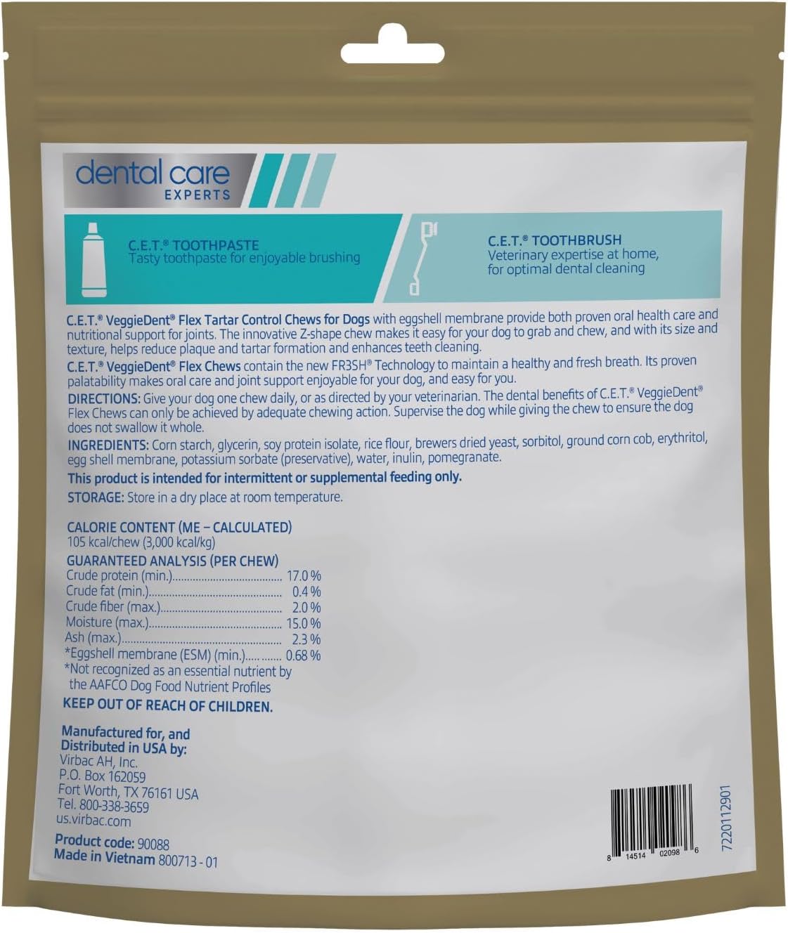Virbac C.E.T. VEGGIEDENT Flex Control de Sarro Masticables para Per...