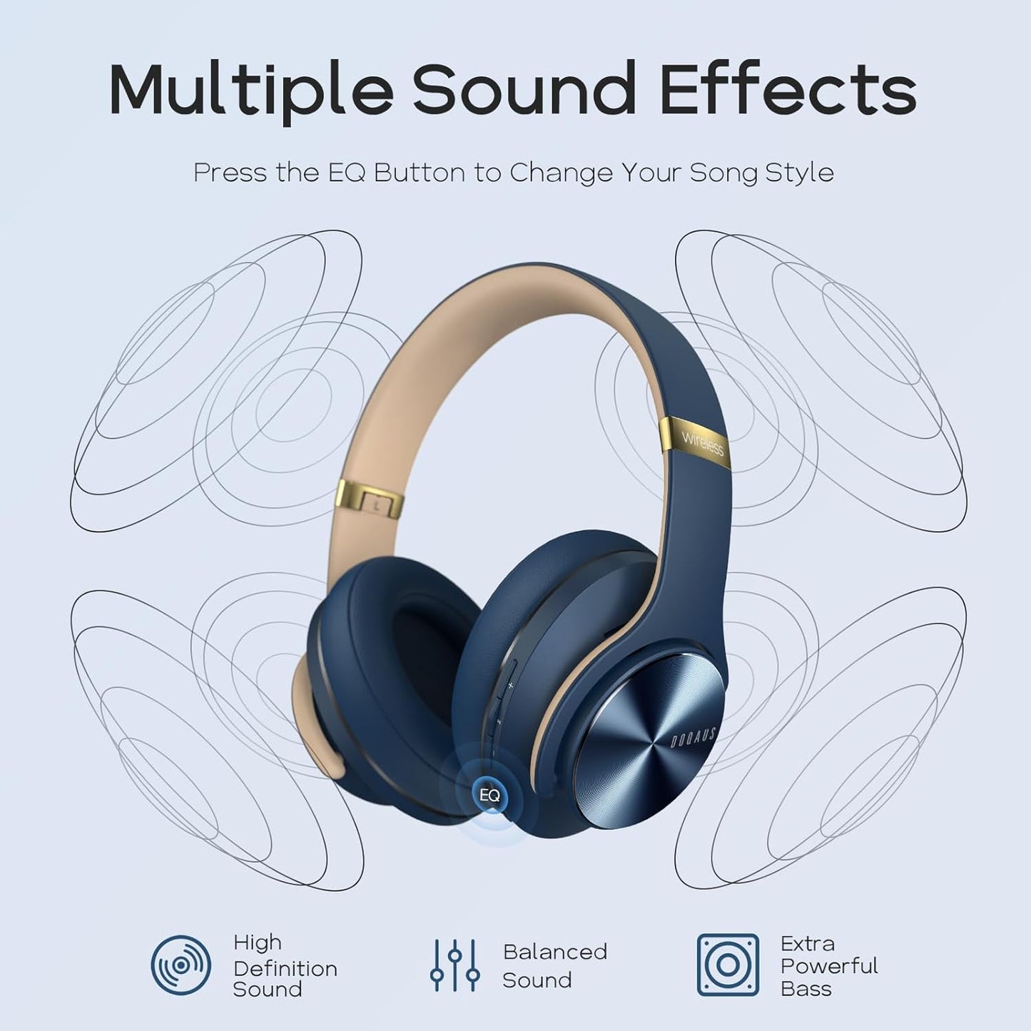 DOQAUS Auriculares Bluetooth sobre la oreja, auriculares inalámbric...